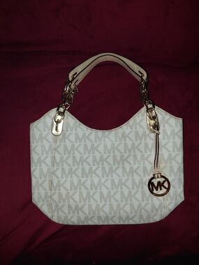 Michael Kors Beige Logo-Print Tote Bag with Gold Hardware